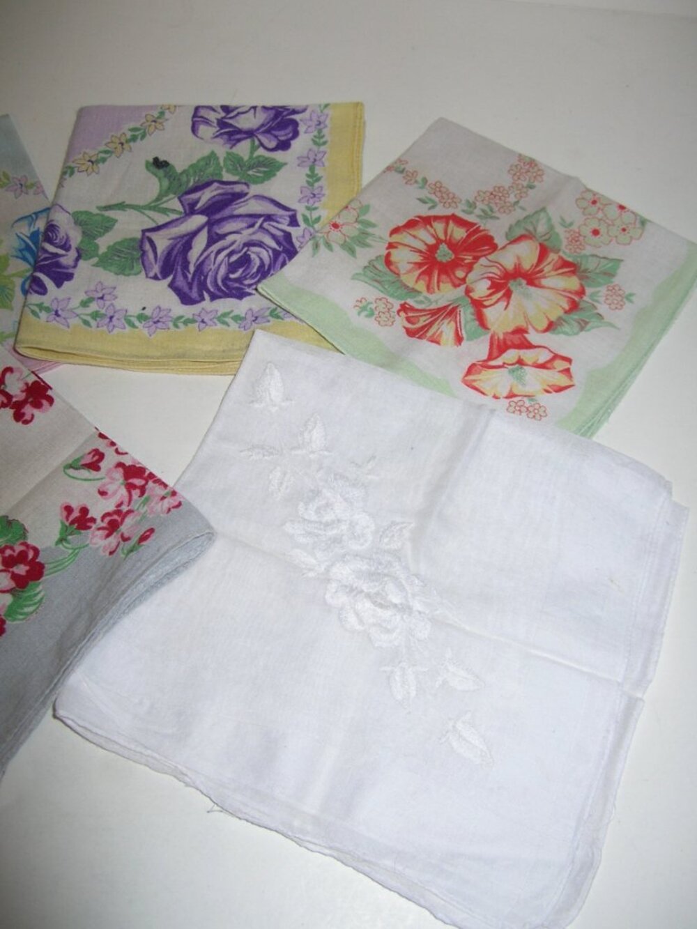 Assortment of 5 Ladies Vintage Handkerchiefs Cotton Square Hanky Beautiful B